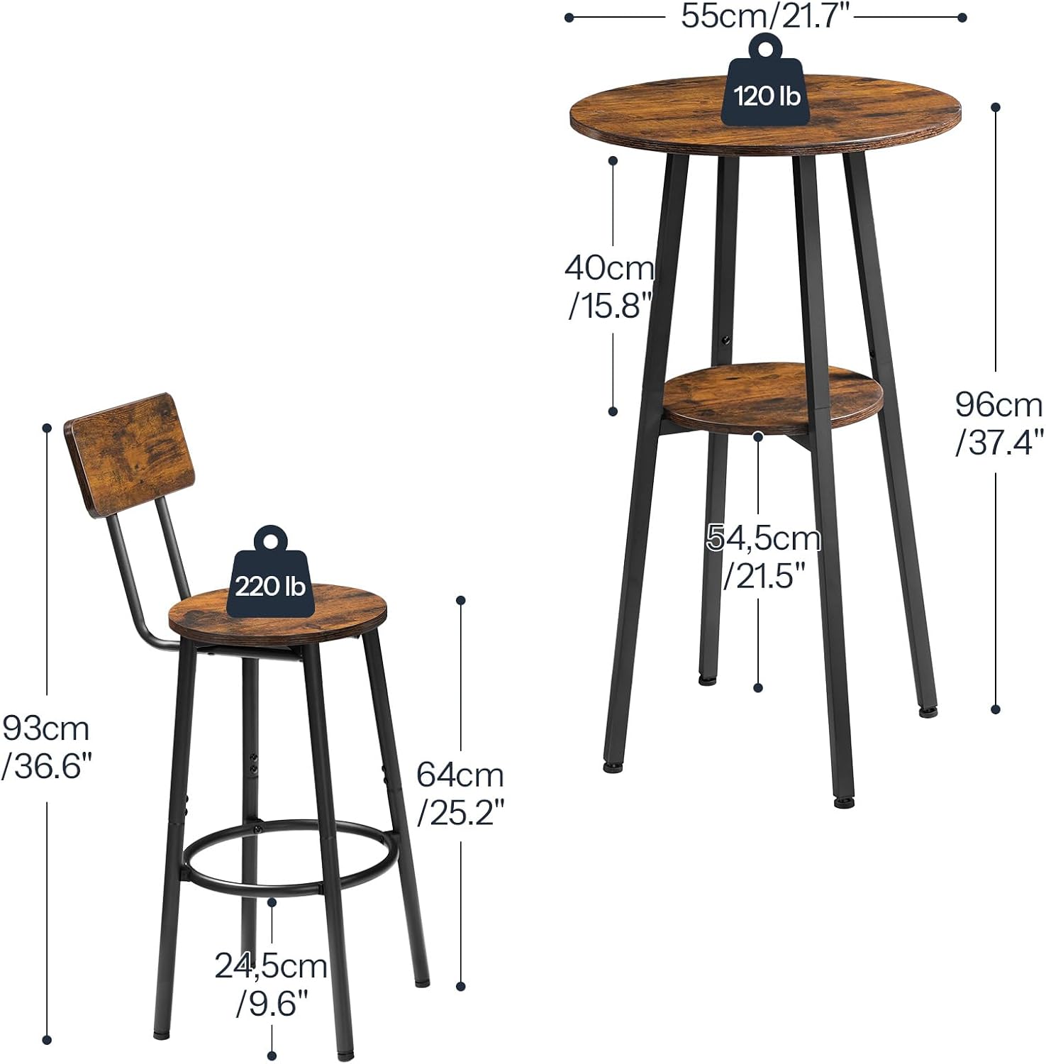 Rustic Round Bar Dining Set