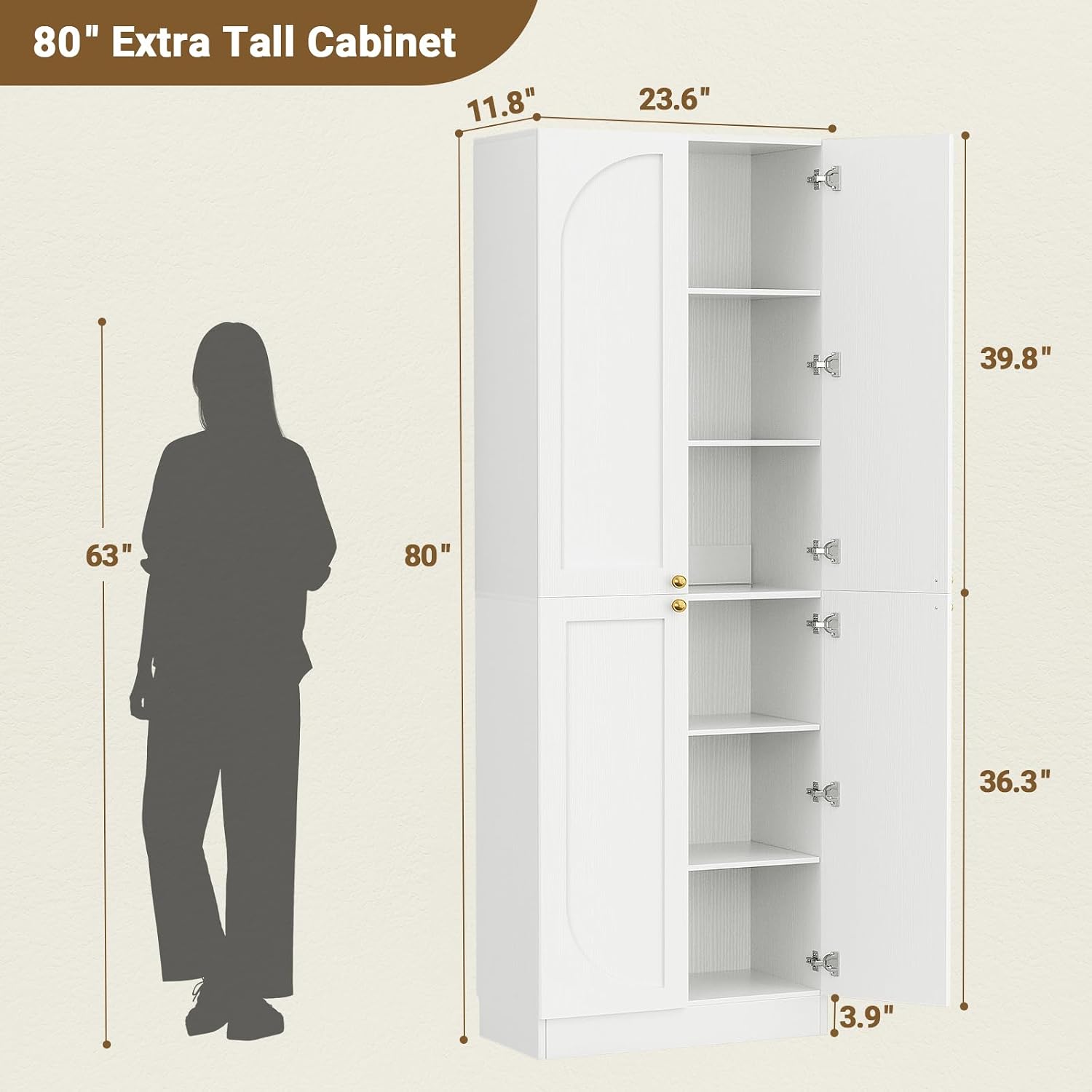 Tall Arch Wooden Storage Pantry