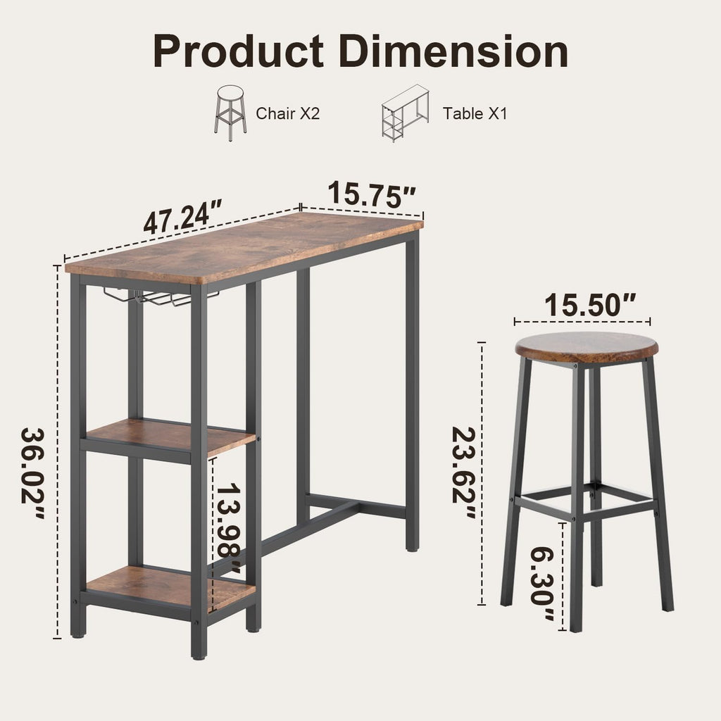 Storage Bar Table Chair 3-Piece Set