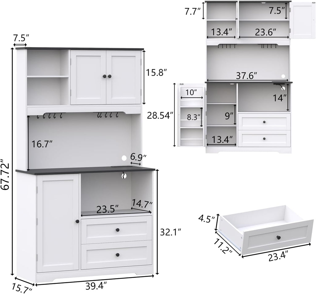 Functional White Black Kitchen Pantry Cabinet