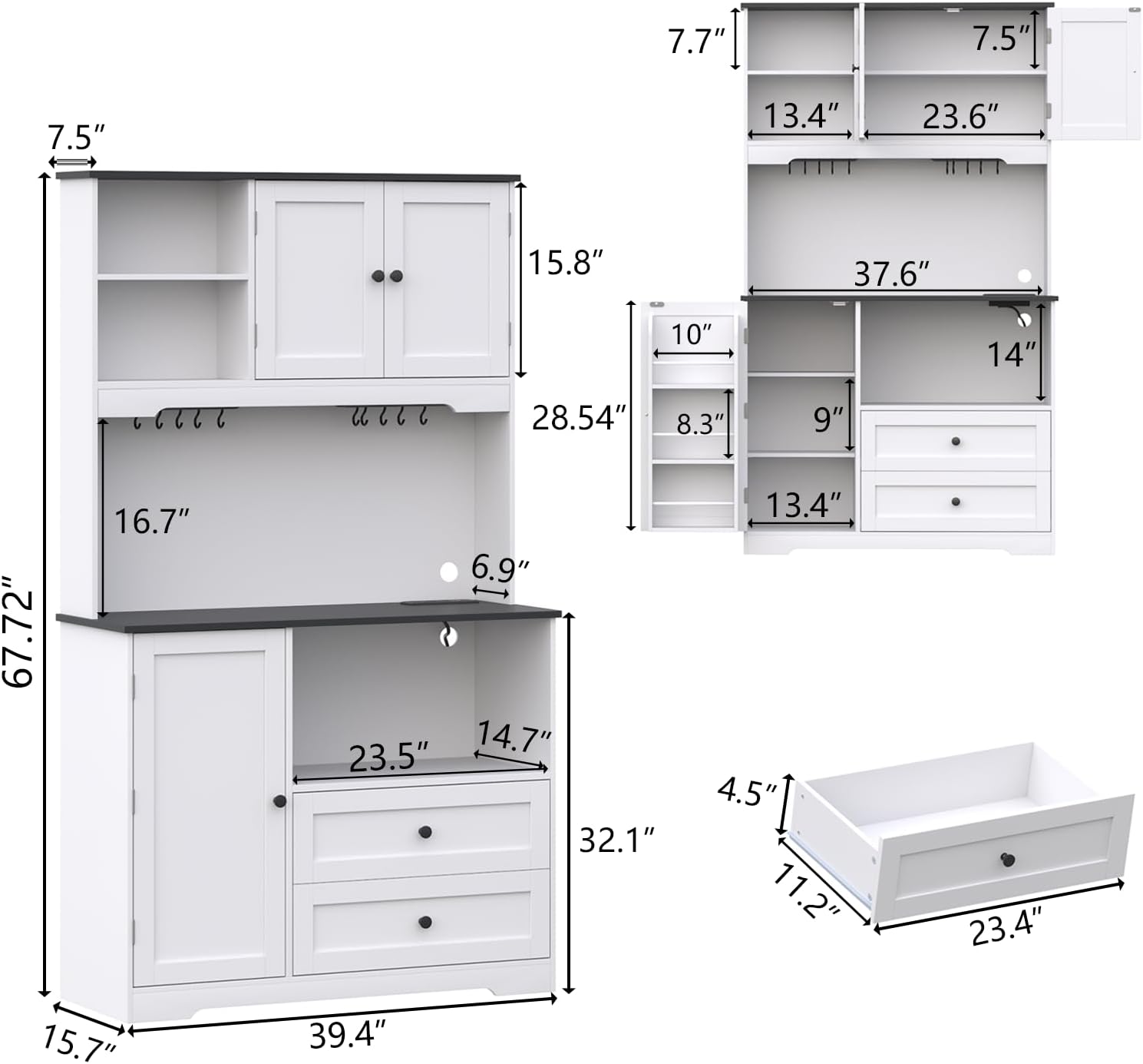 Functional White Black Kitchen Pantry Cabinet