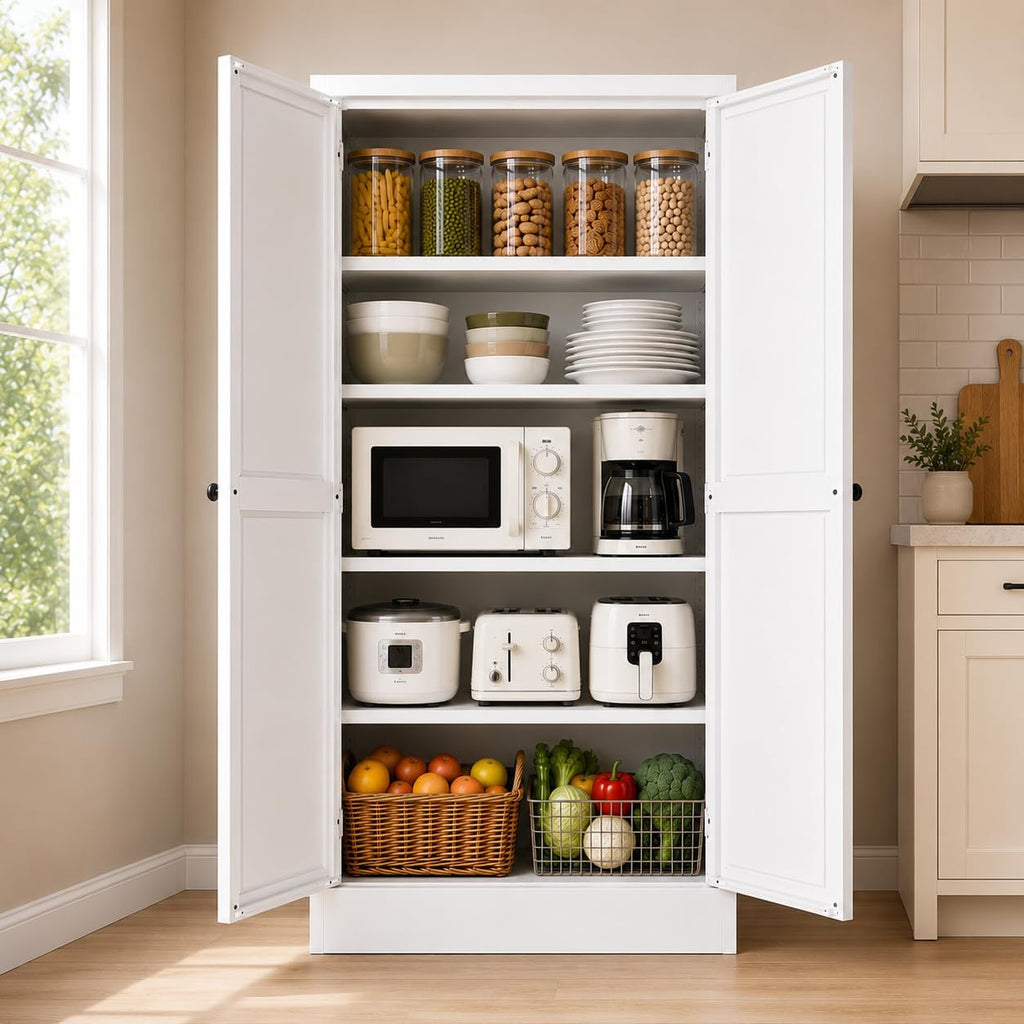 White Adjustable Metal Pantry Cabinet