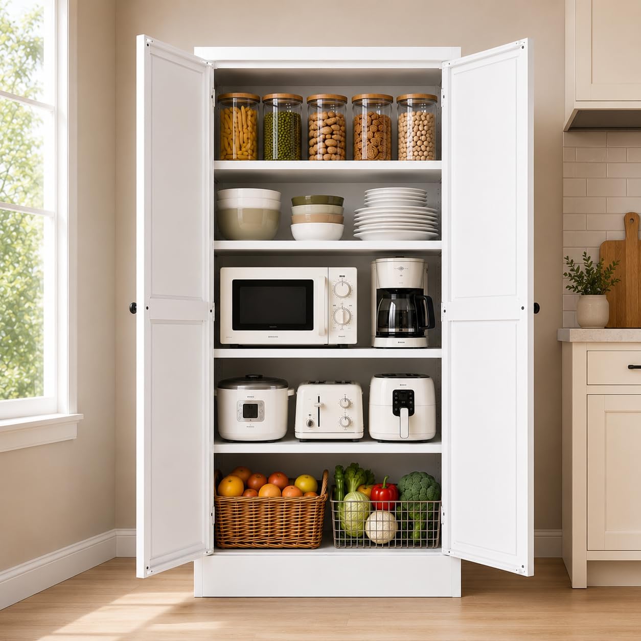White Adjustable Metal Pantry Cabinet
