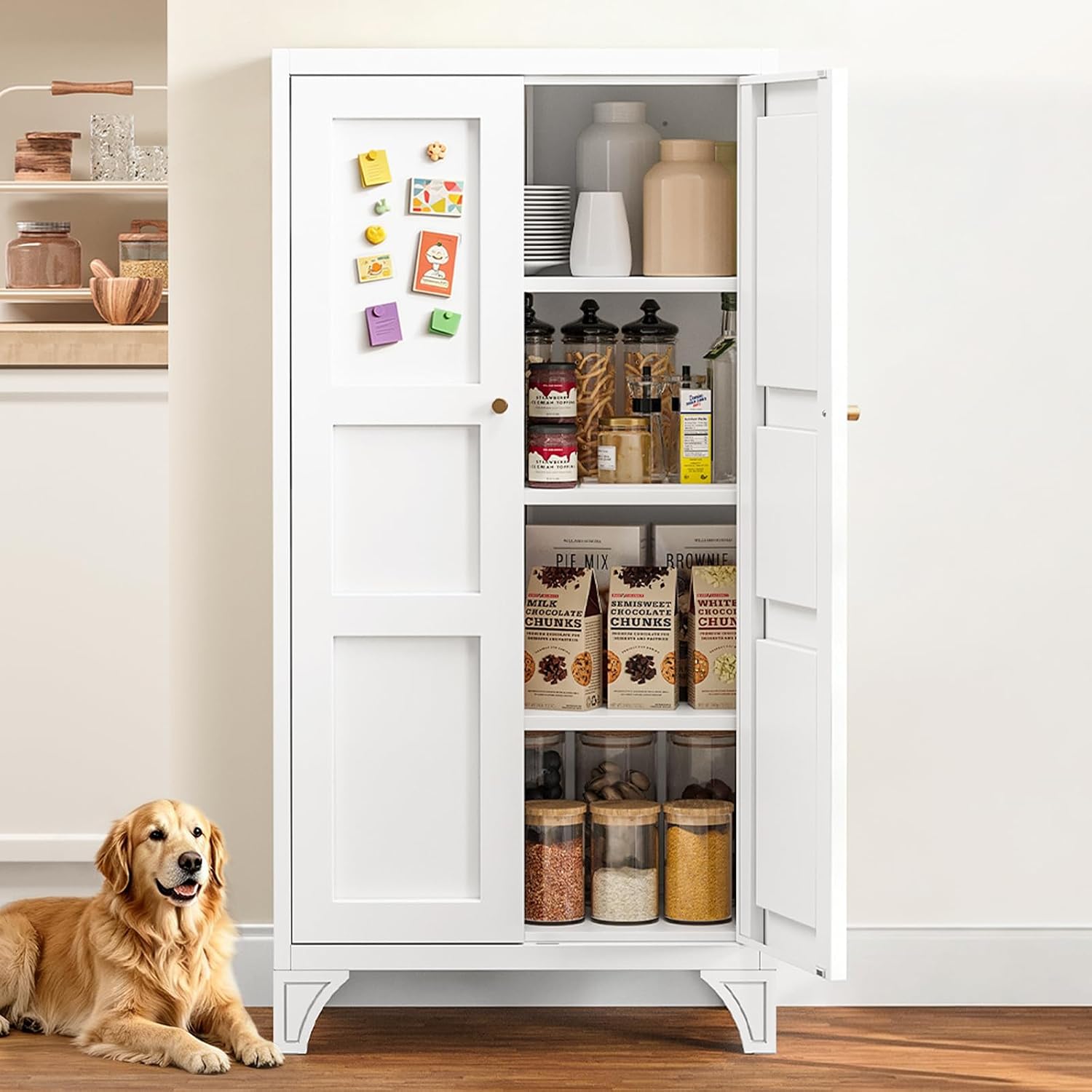 White Adjustable Metal Pantry Cabinet