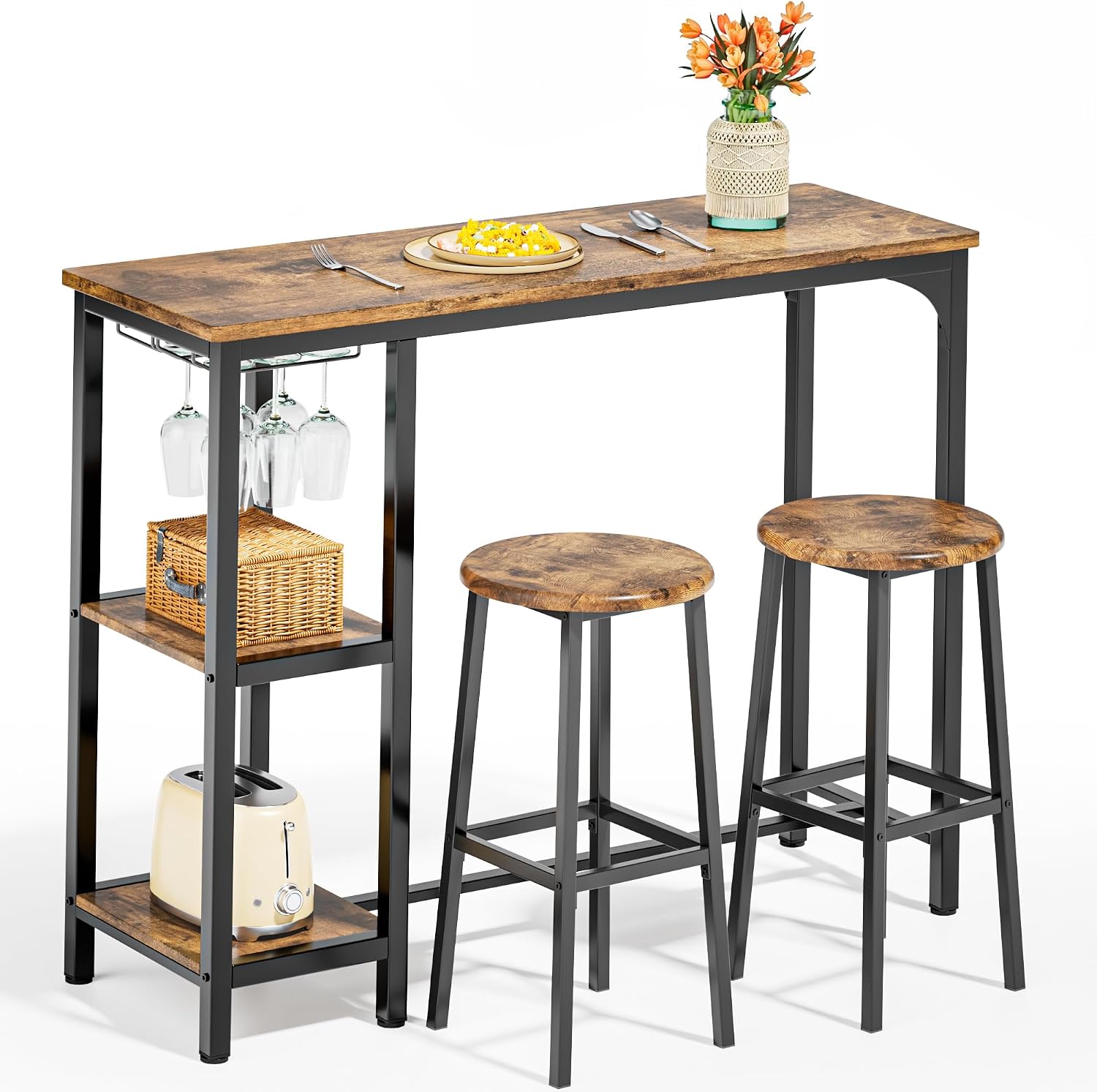 Storage Bar Table Chair 3-Piece Set
