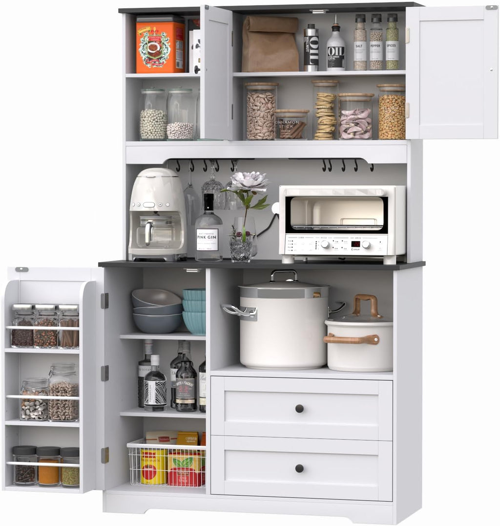 Functional White Black Kitchen Pantry Cabinet
