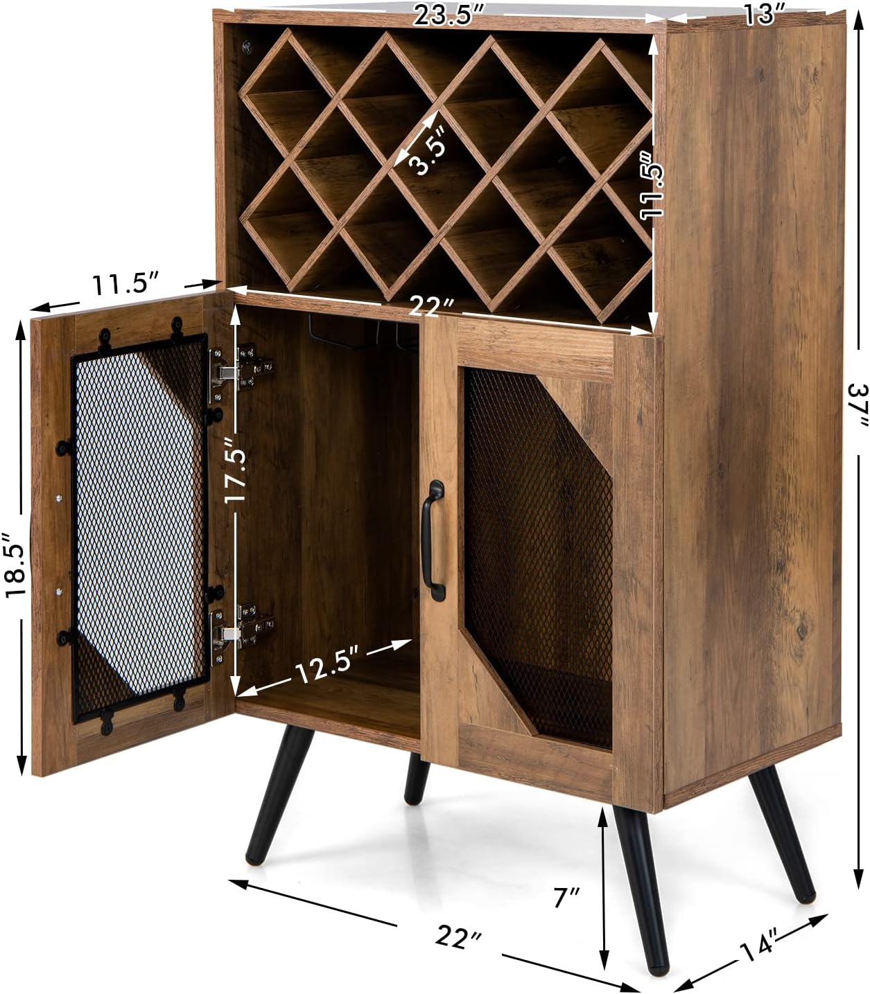 Brown Black Farmhouse Wine Cabinet