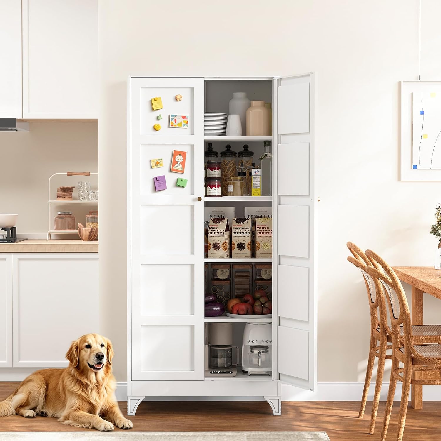 White Adjustable Metal Pantry Cabinet