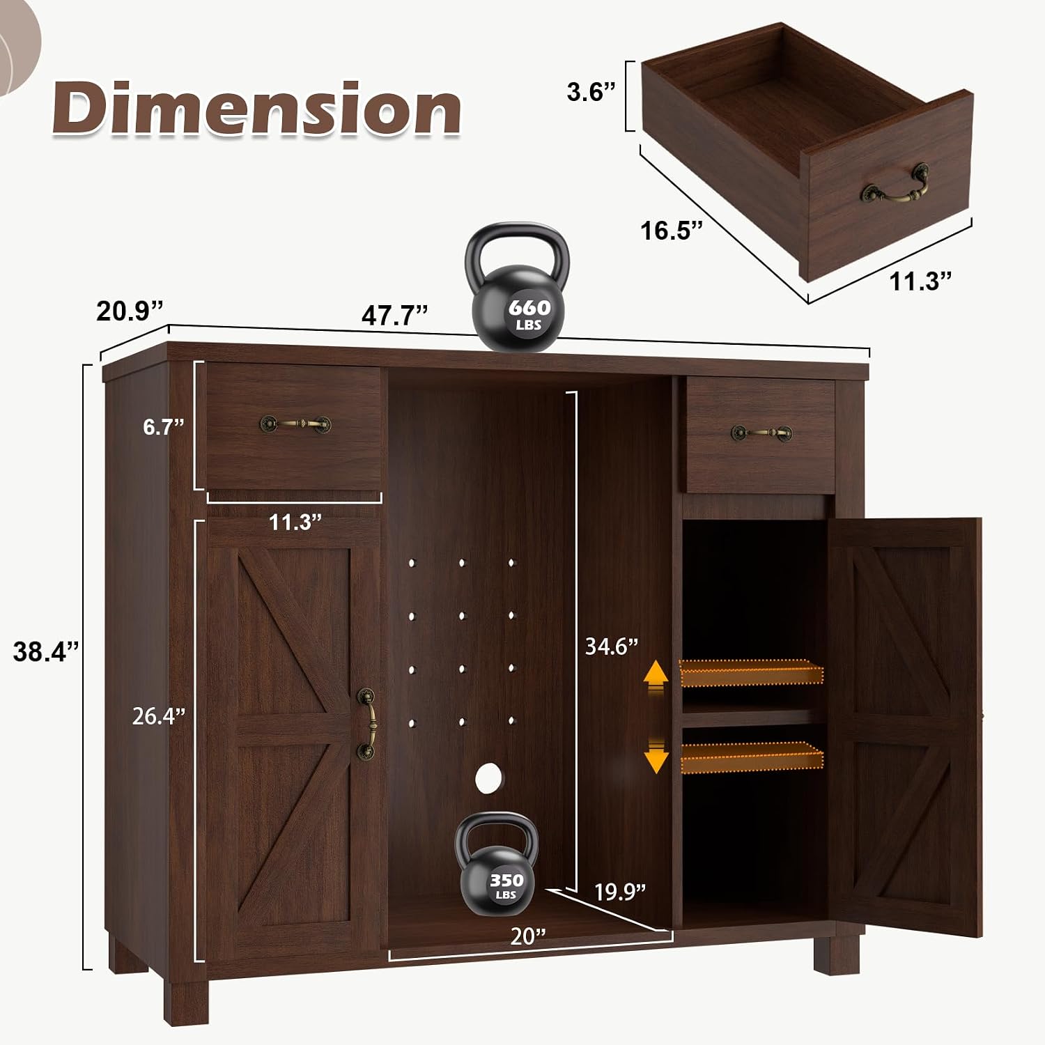 Solid Wood Mini Fridge Sideboard