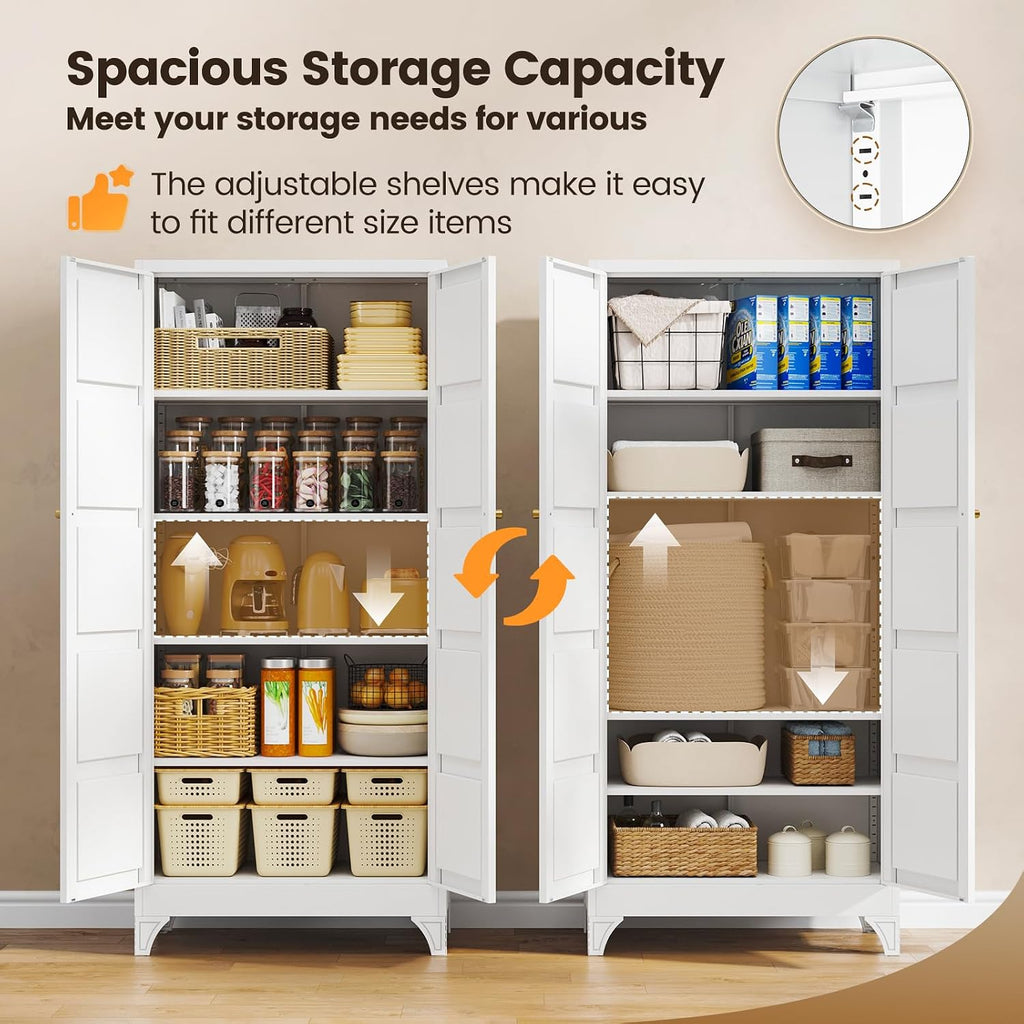 White Adjustable Metal Pantry Cabinet