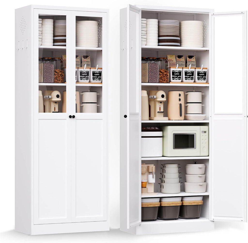 White Glass Door Kitchen Pantry Cabinet