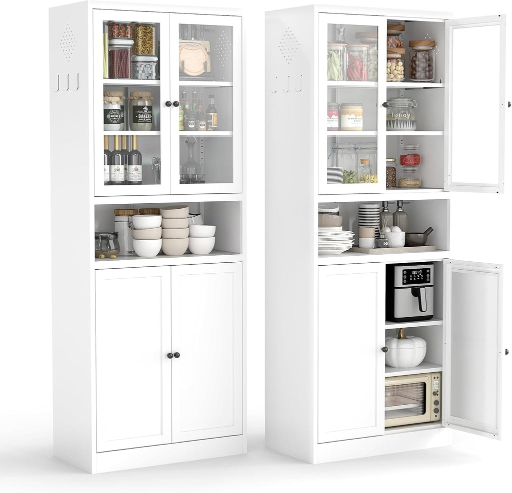 White Glass Door Kitchen Pantry Cabinet