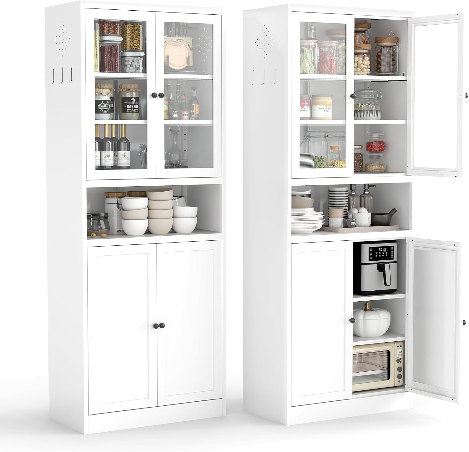 White Glass Door Kitchen Pantry Cabinet
