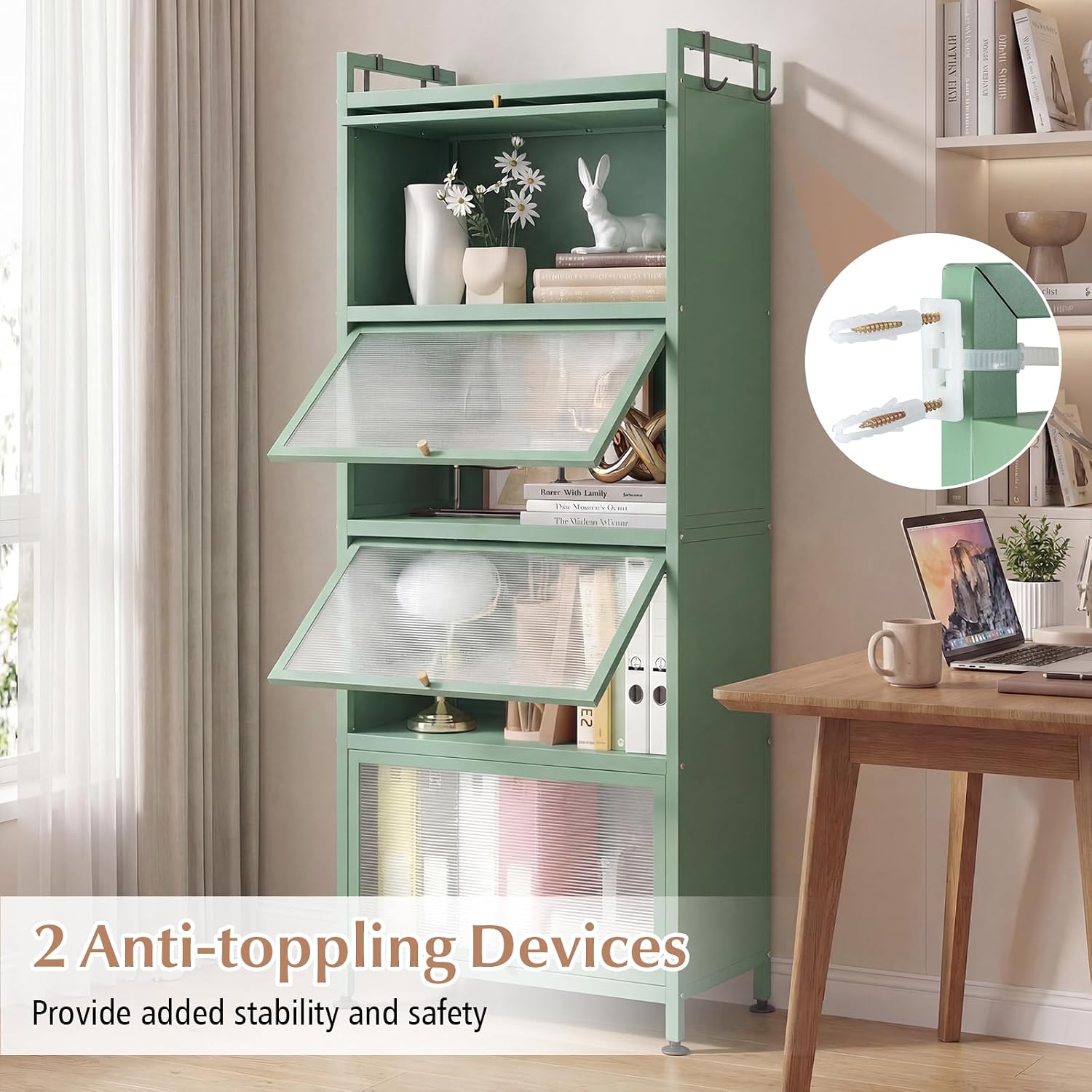 5-Tier Green Kitchen Storage Cabinet