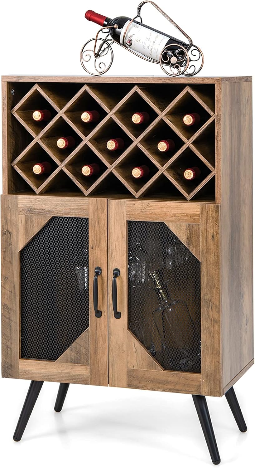 Brown Black Farmhouse Wine Cabinet