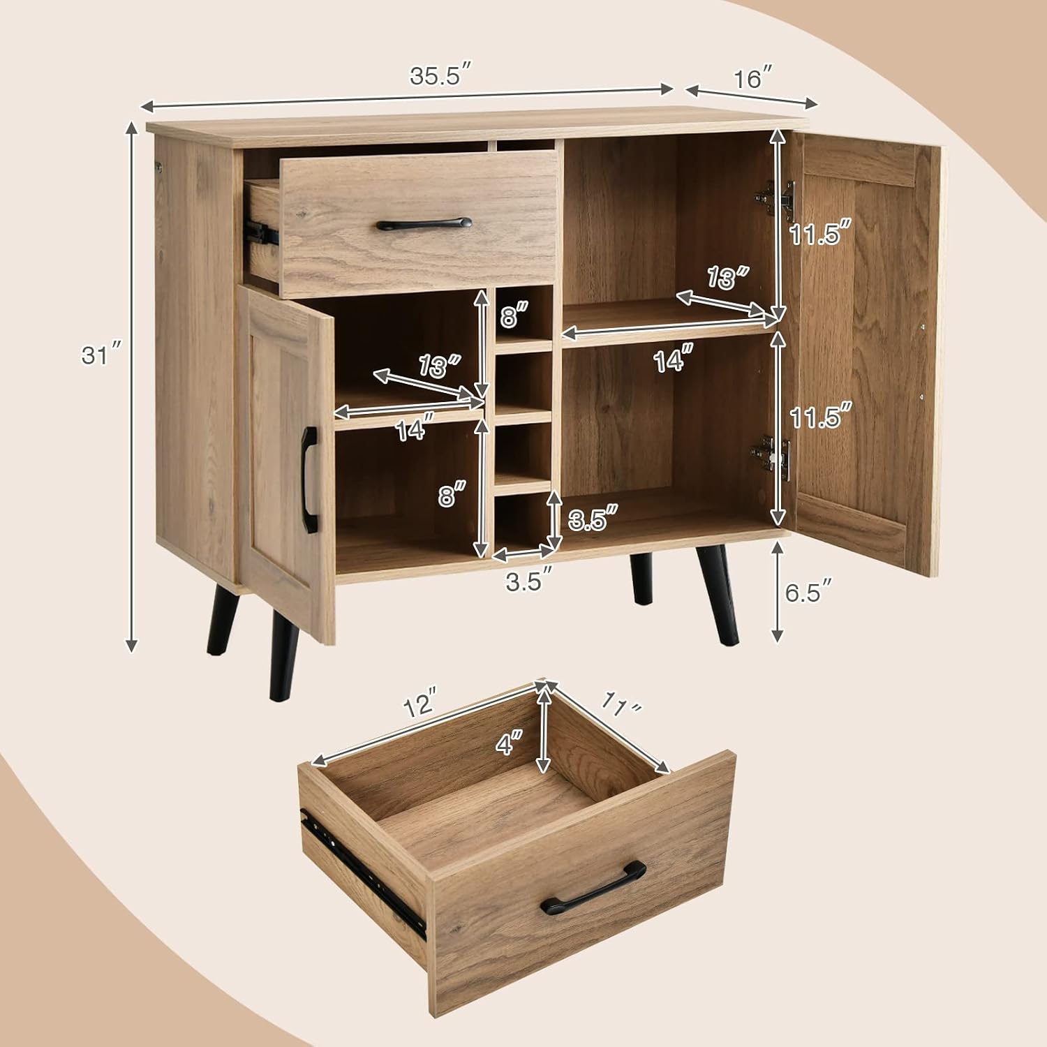 Oak Wine Storage Sideboard