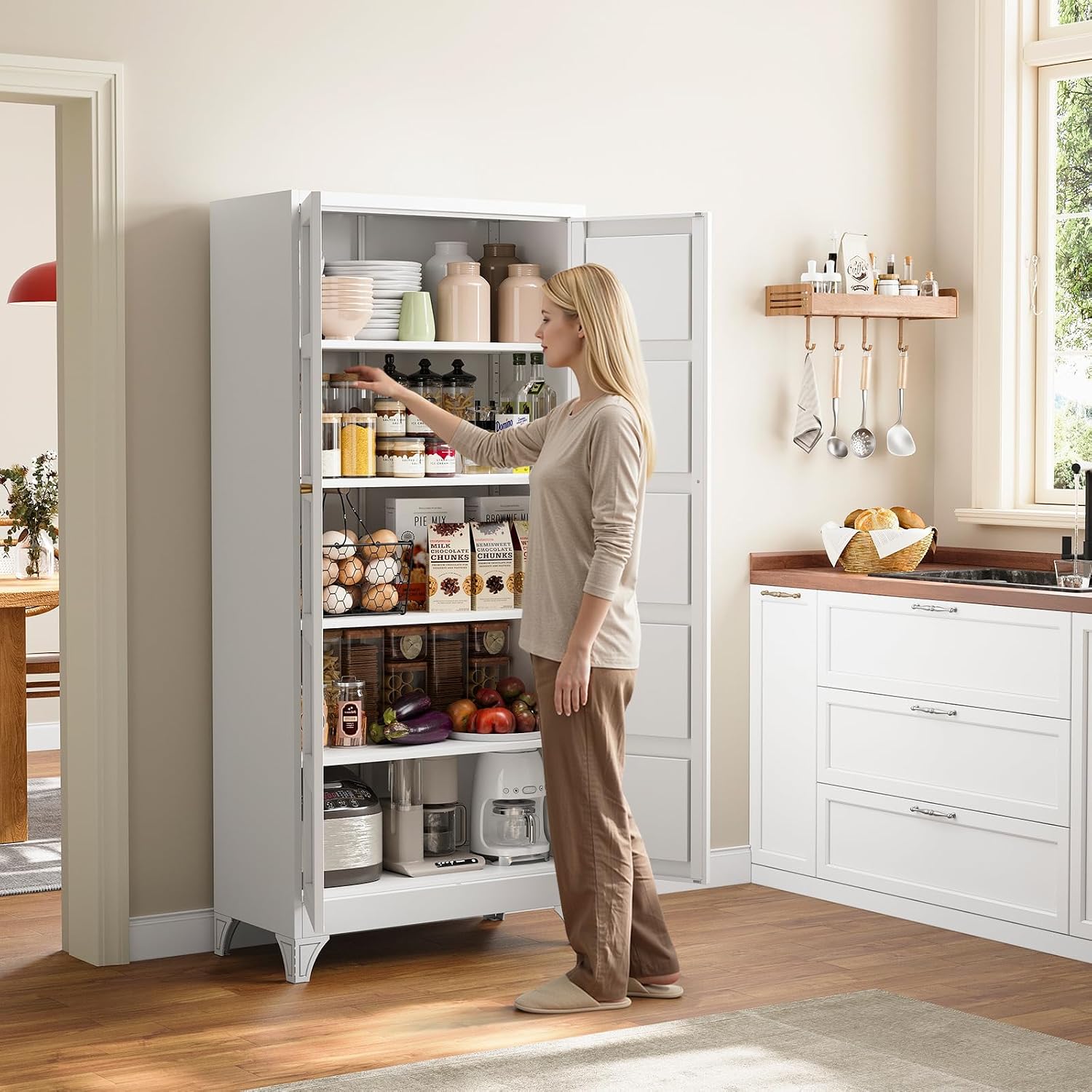 White Adjustable Metal Pantry Cabinet