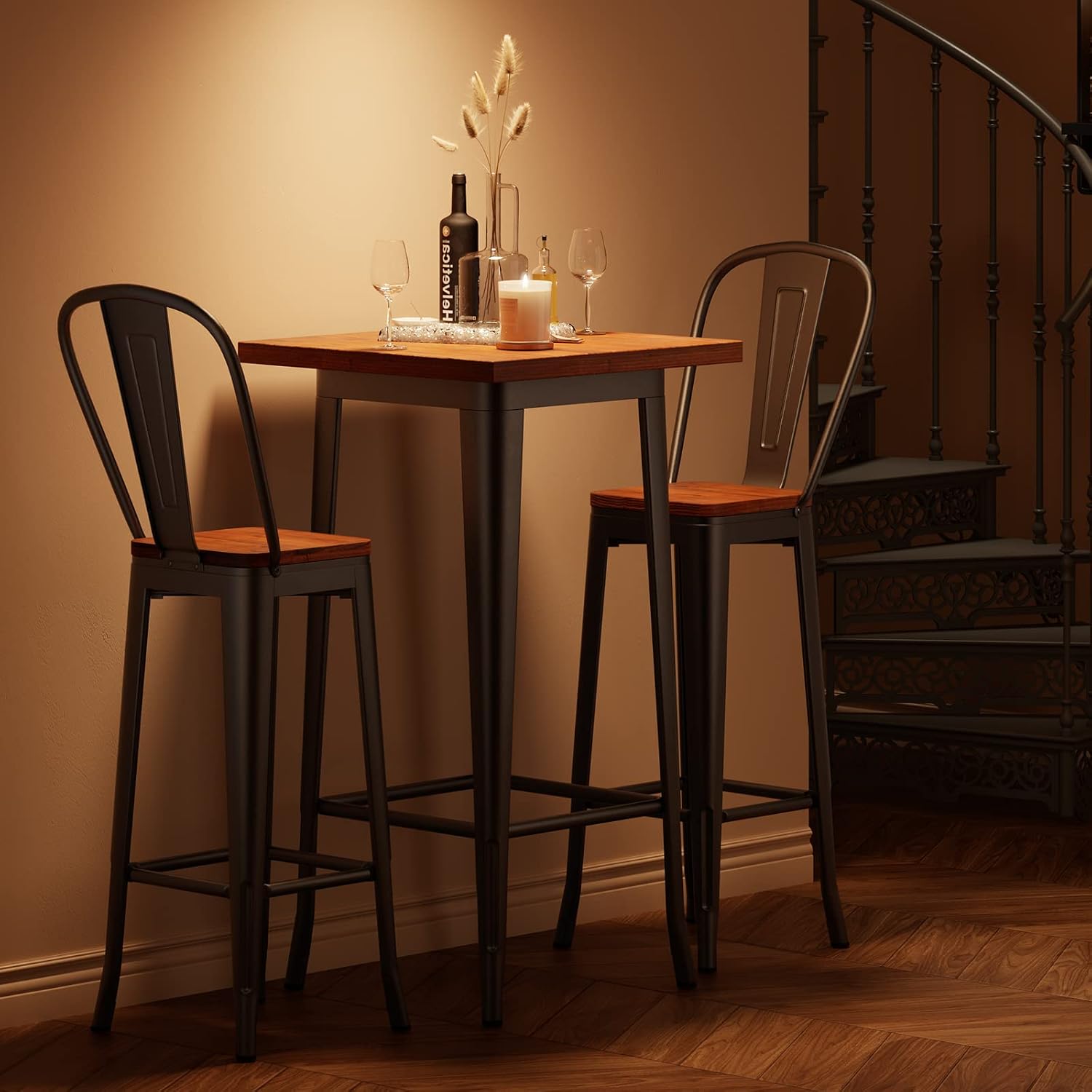 Solid Wood Metal Bar Table Set