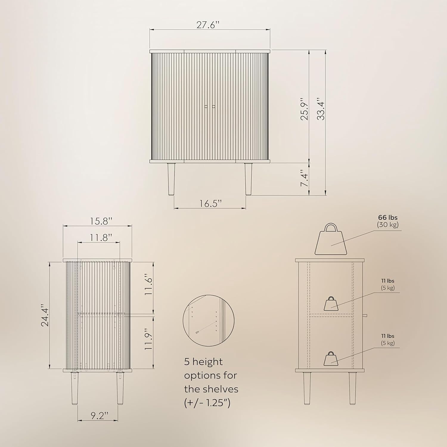 Walnut Fluted Sliding Door Cabinet