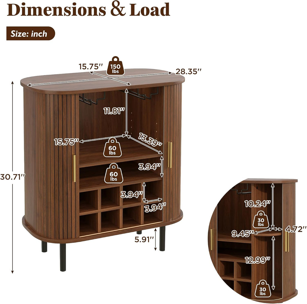 Walnut Fluted Narrow Wine Cabinet
