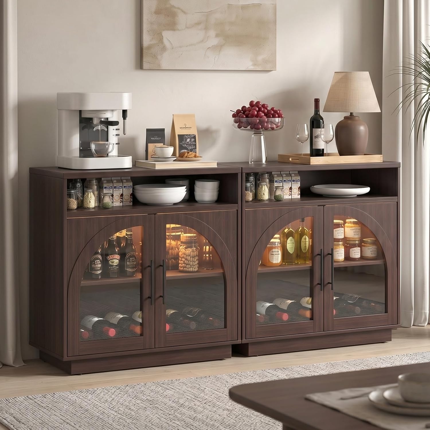 Brown LED Arched Wine Sideboard