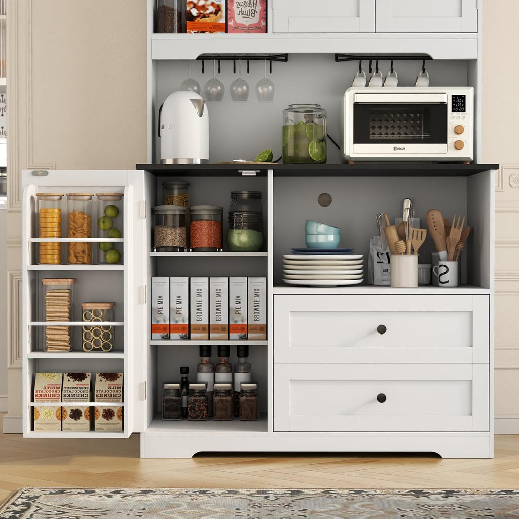 Functional White Black Kitchen Pantry Cabinet