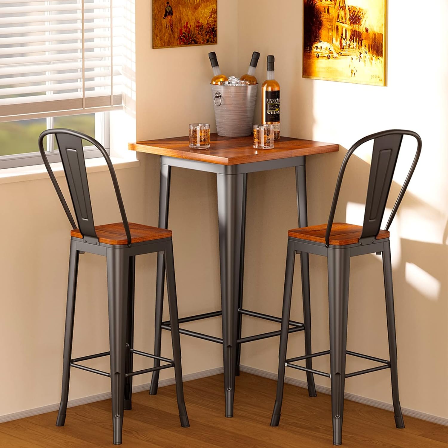 Solid Wood Metal Bar Table Set