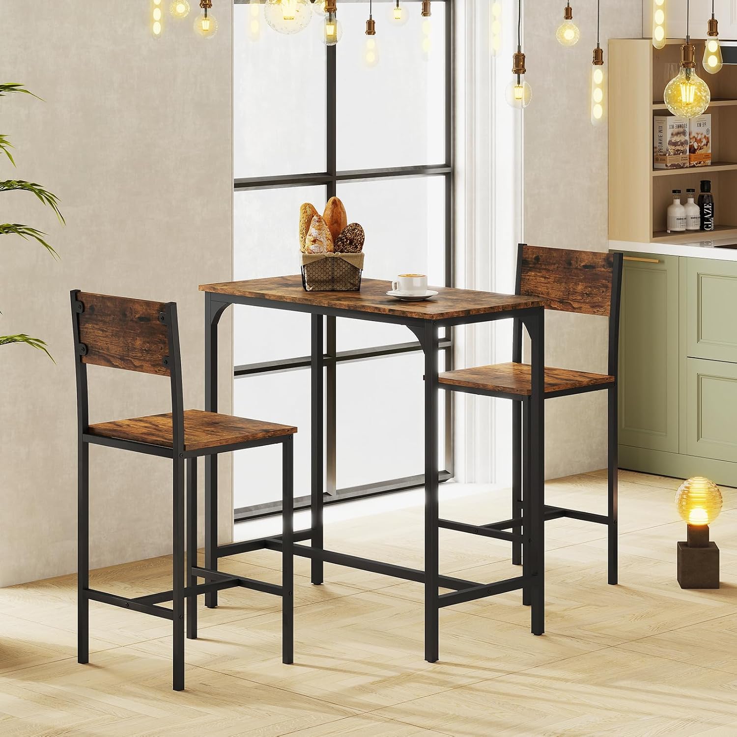 Brown 3-Piece Dining Table Set