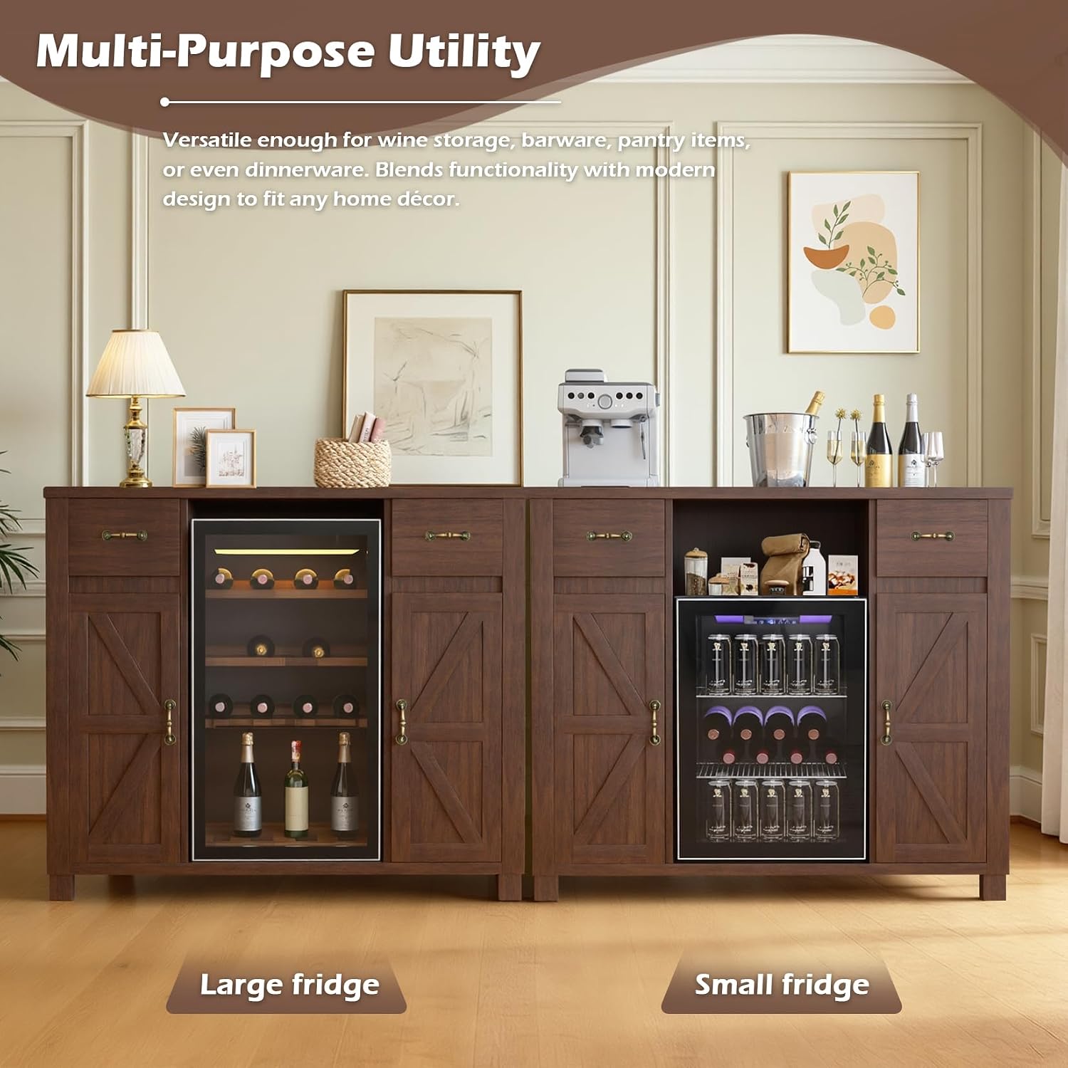 Solid Wood Mini Fridge Sideboard
