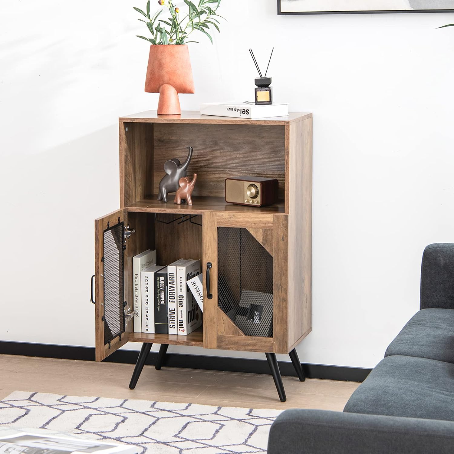 Brown Black Farmhouse Wine Cabinet