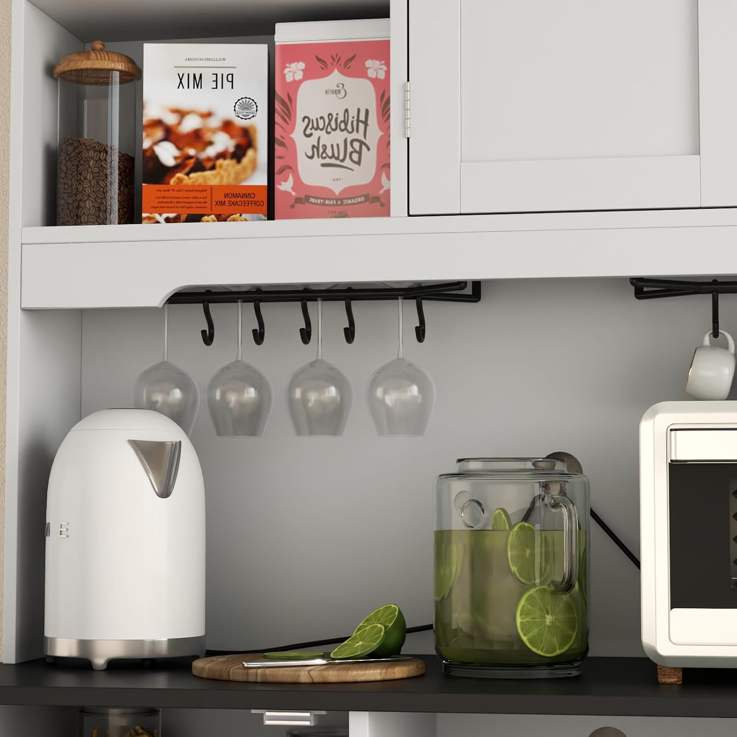 Functional White Black Kitchen Pantry Cabinet