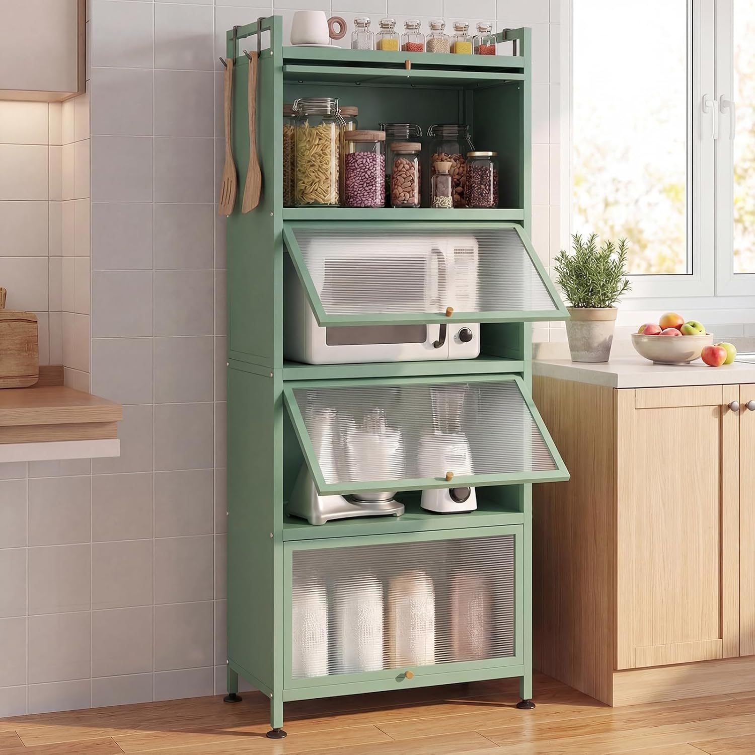 5-Tier Green Kitchen Storage Cabinet