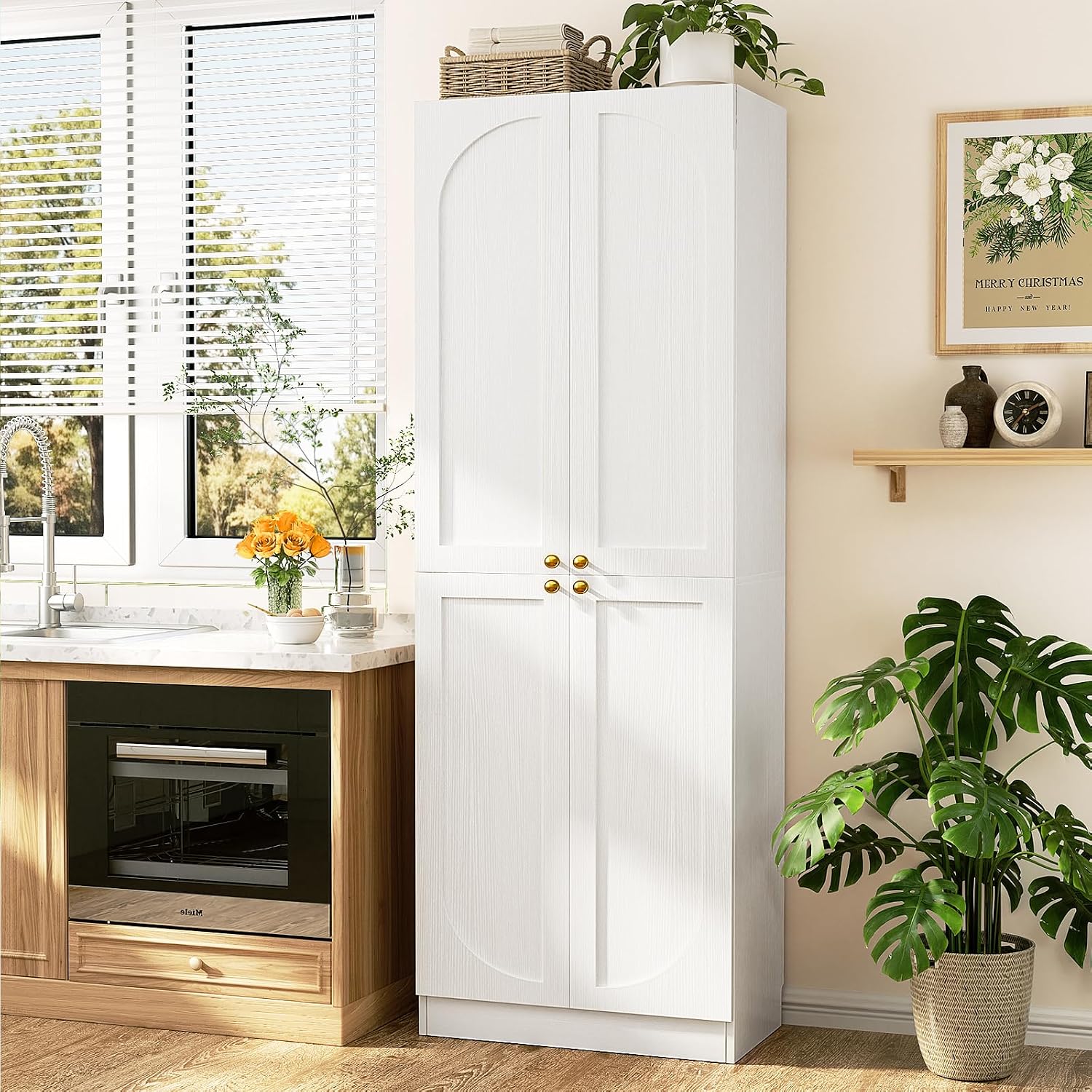 Tall Arch Wooden Storage Pantry