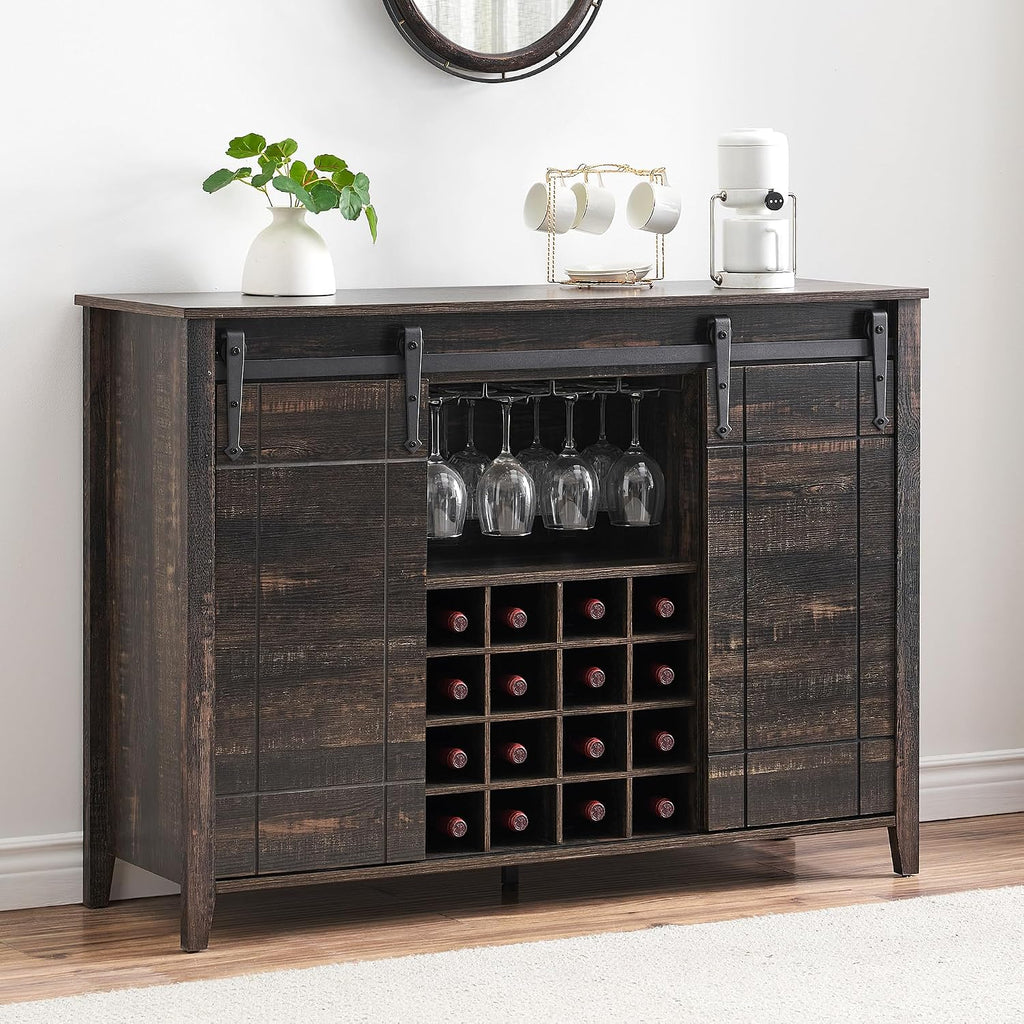 Dark Oak Farmhouse Wine Cabinet