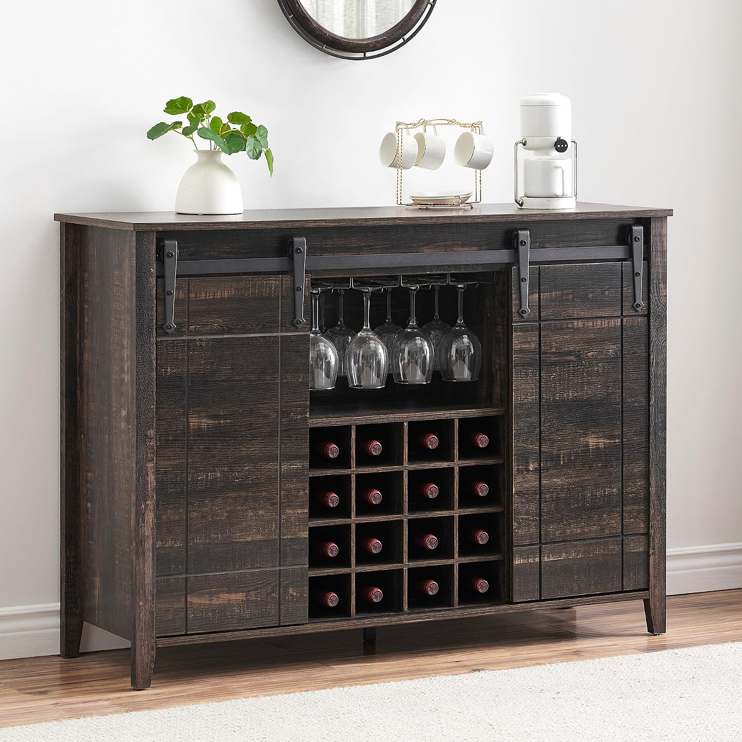 Dark Oak Farmhouse Wine Cabinet