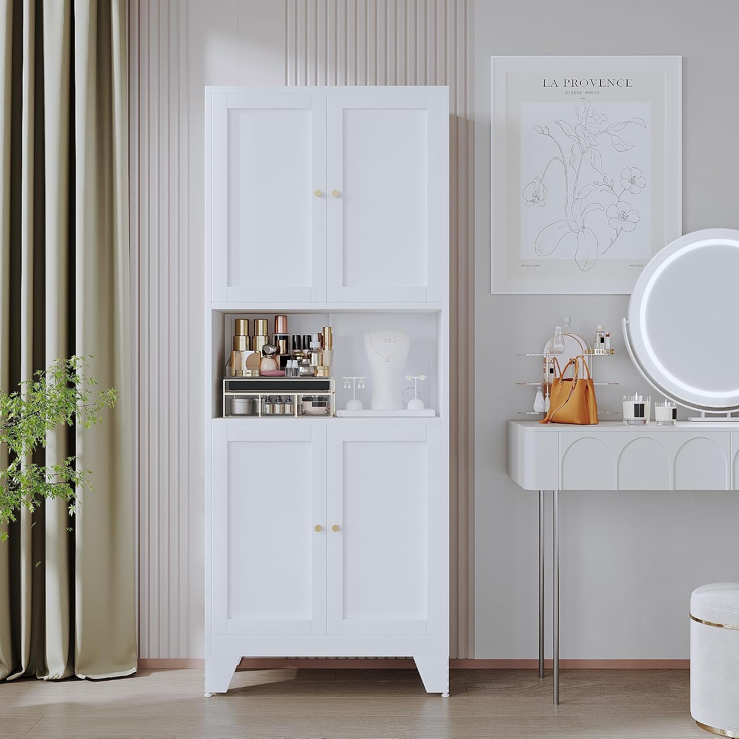 White Metal Microwave Storage Cabinet