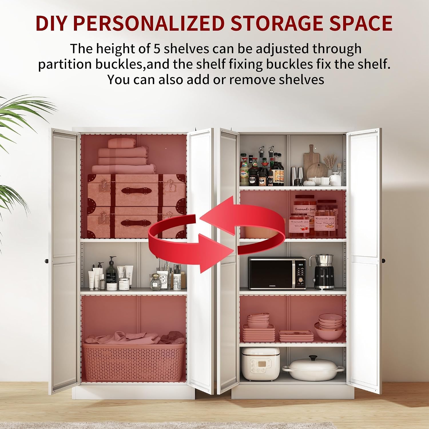 White Adjustable Metal Pantry Cabinet