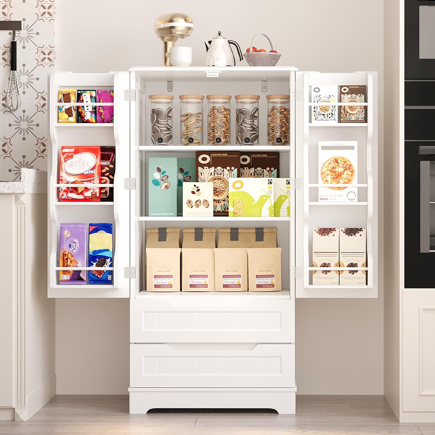 White Pantry Cabinet With Drawers