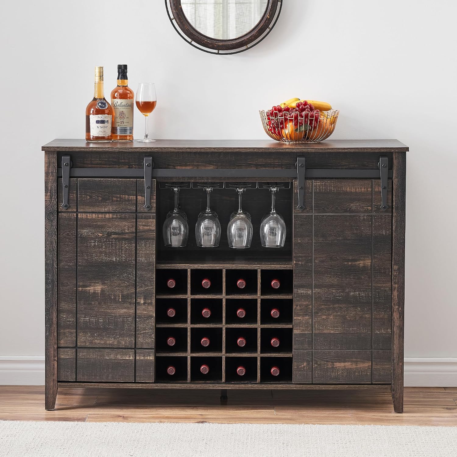Dark Oak Sliding Door Wine Cabinet