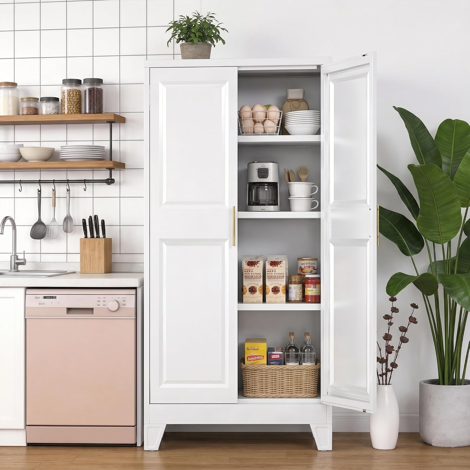 White Metal Adjustable Storage Cabinet