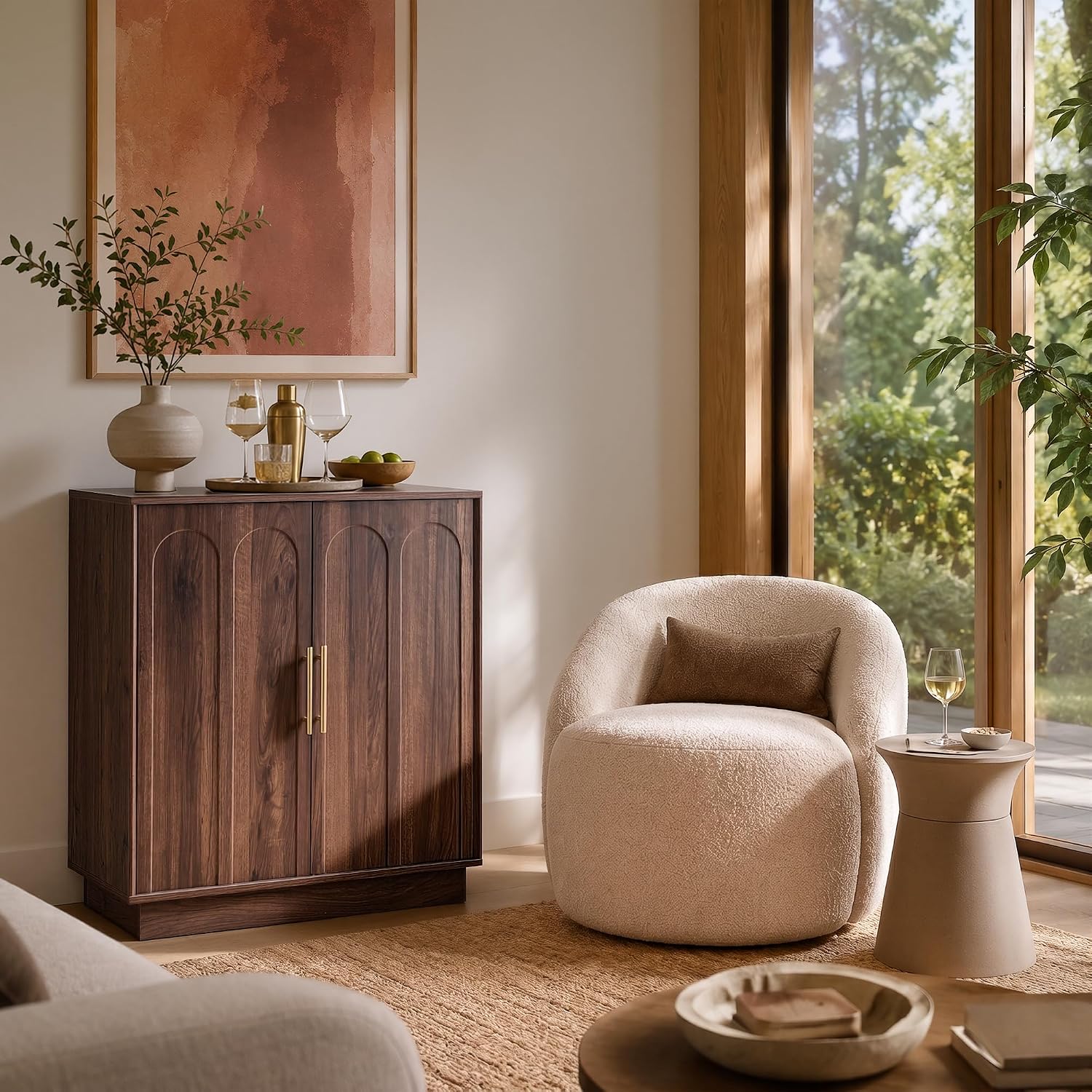 Walnut Arched Wine Storage Cabinet