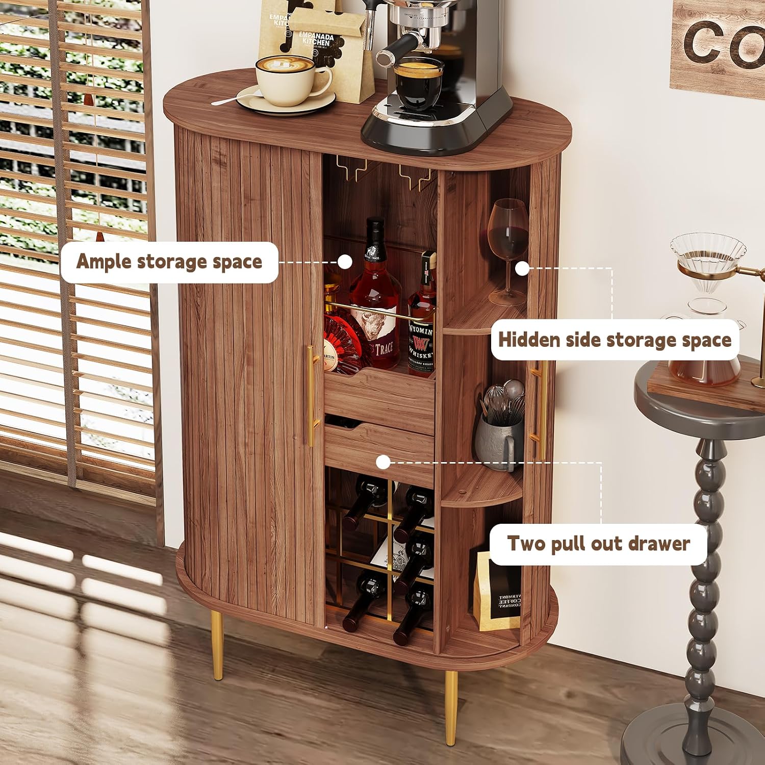 Walnut Multi-functional Wine Cabinet