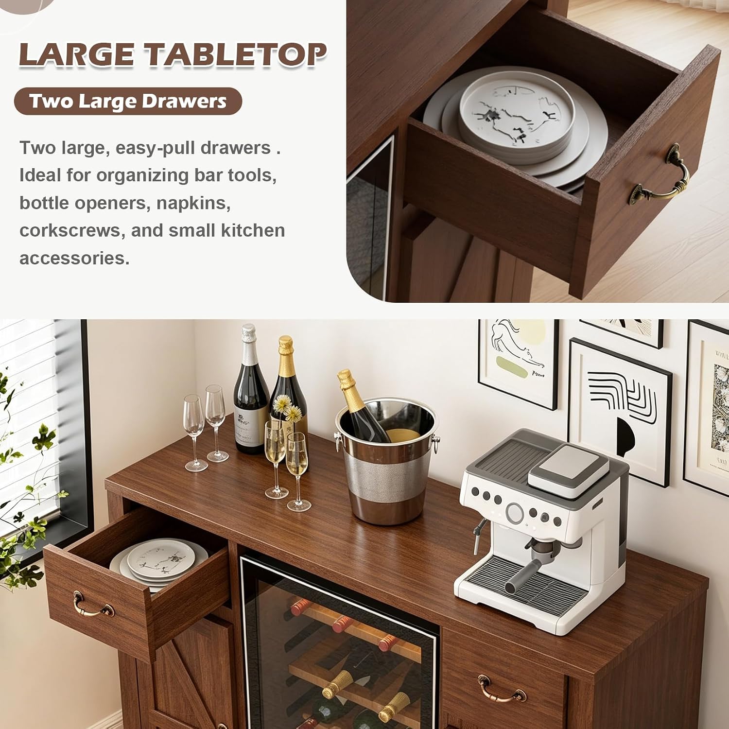 Solid Wood Mini Fridge Sideboard