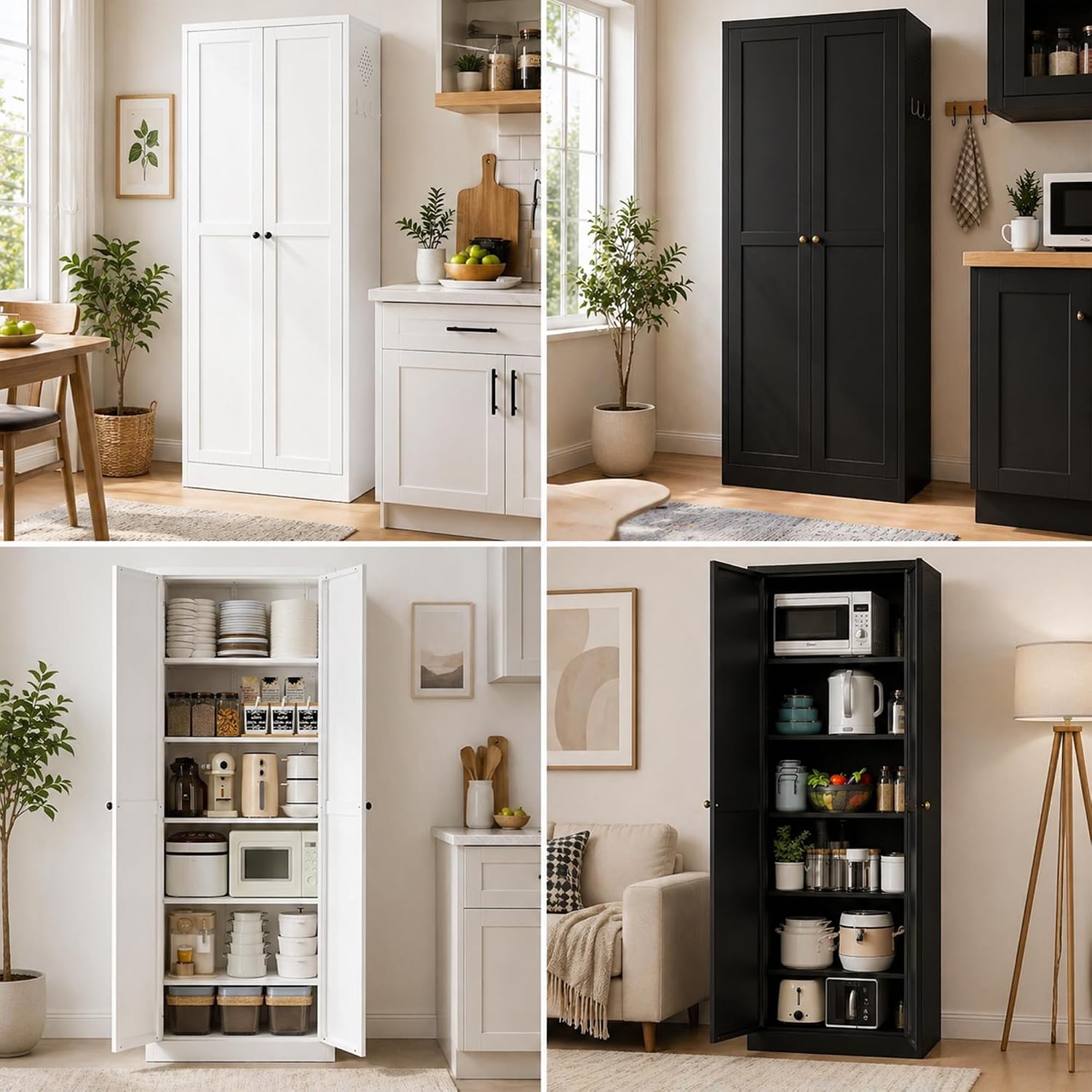 White Adjustable Metal Pantry Cabinet