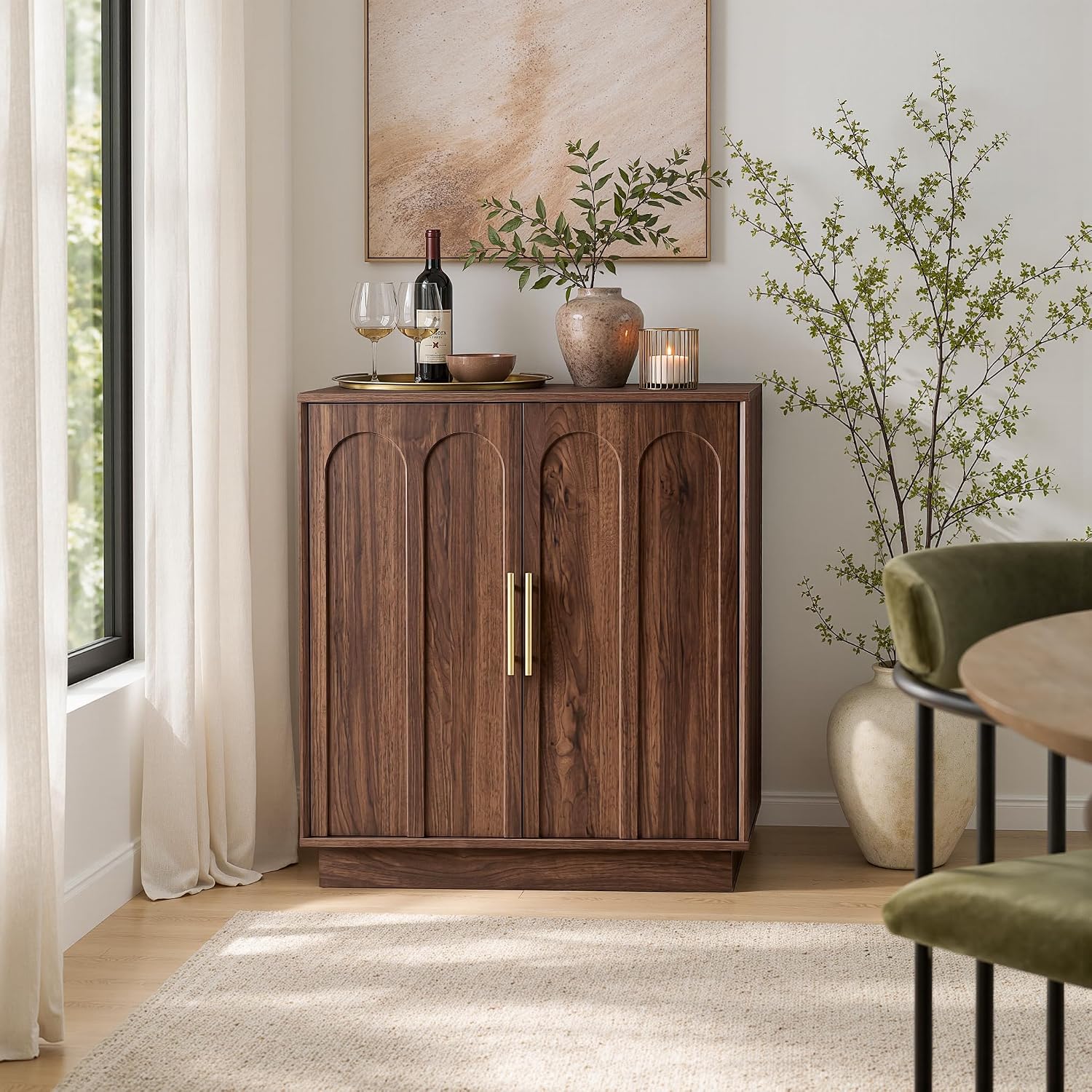 Walnut Arched Wine Storage Cabinet