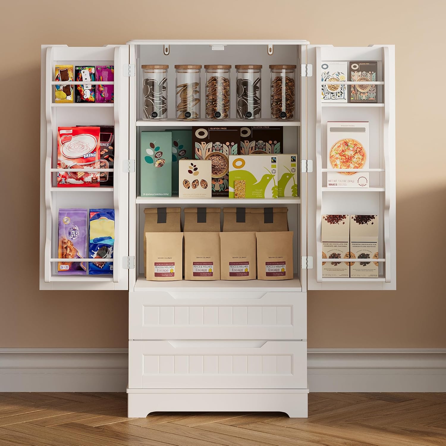 White Pantry Cabinet With Drawers