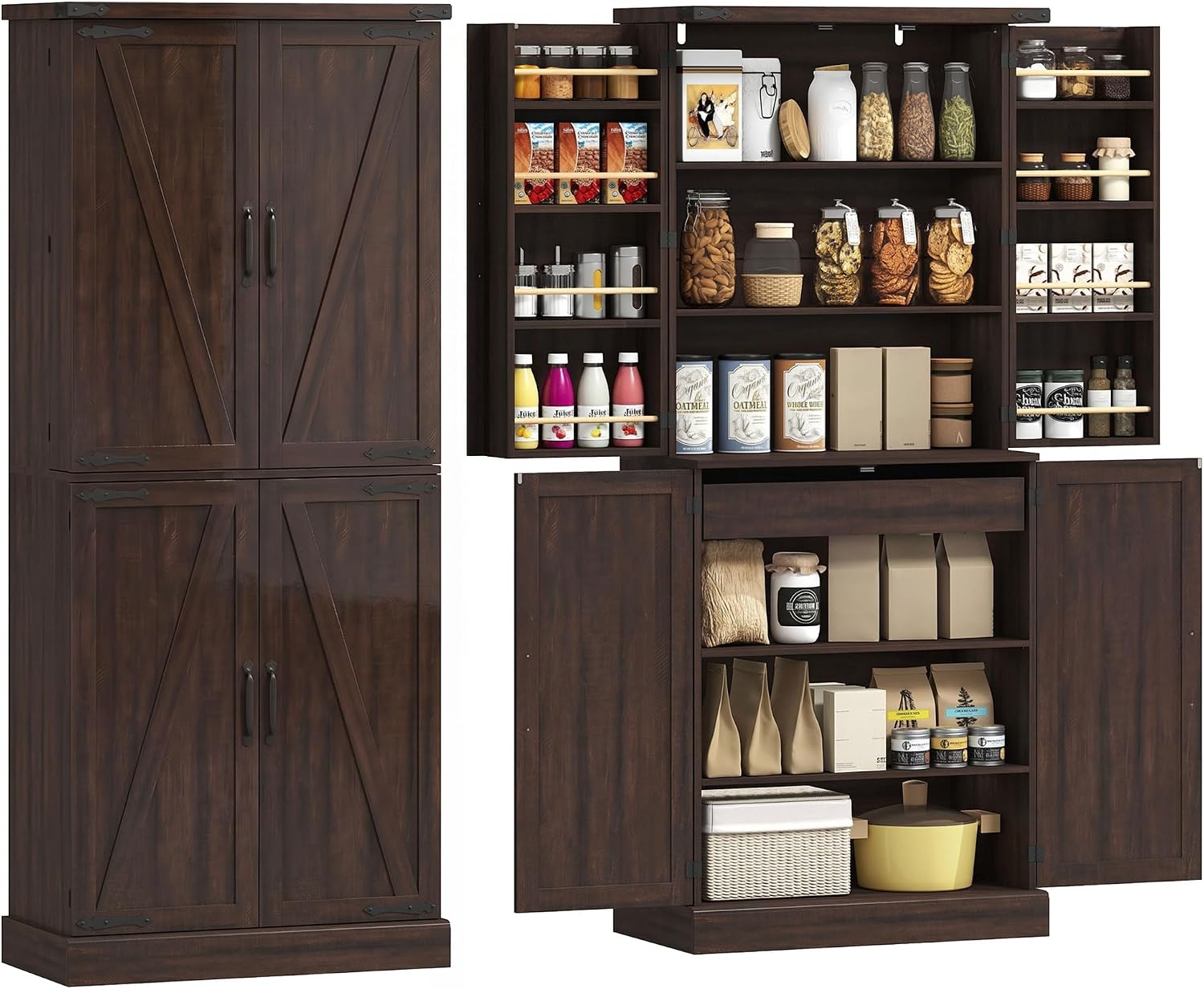Distressed Brown Farmhouse Pantry Cabinet