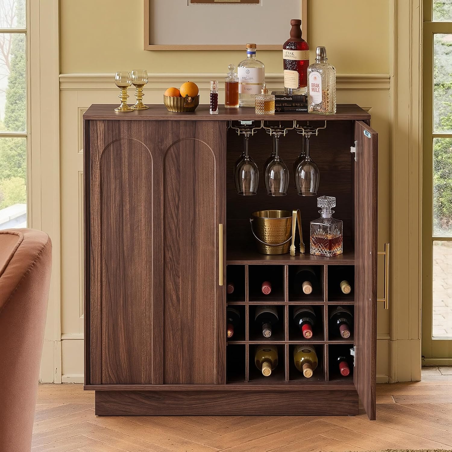 Walnut Arched Wine Storage Cabinet