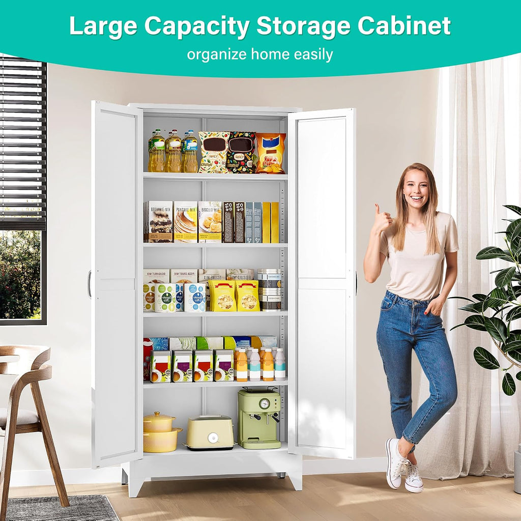 White Farmhouse Metal Pantry Cabinet