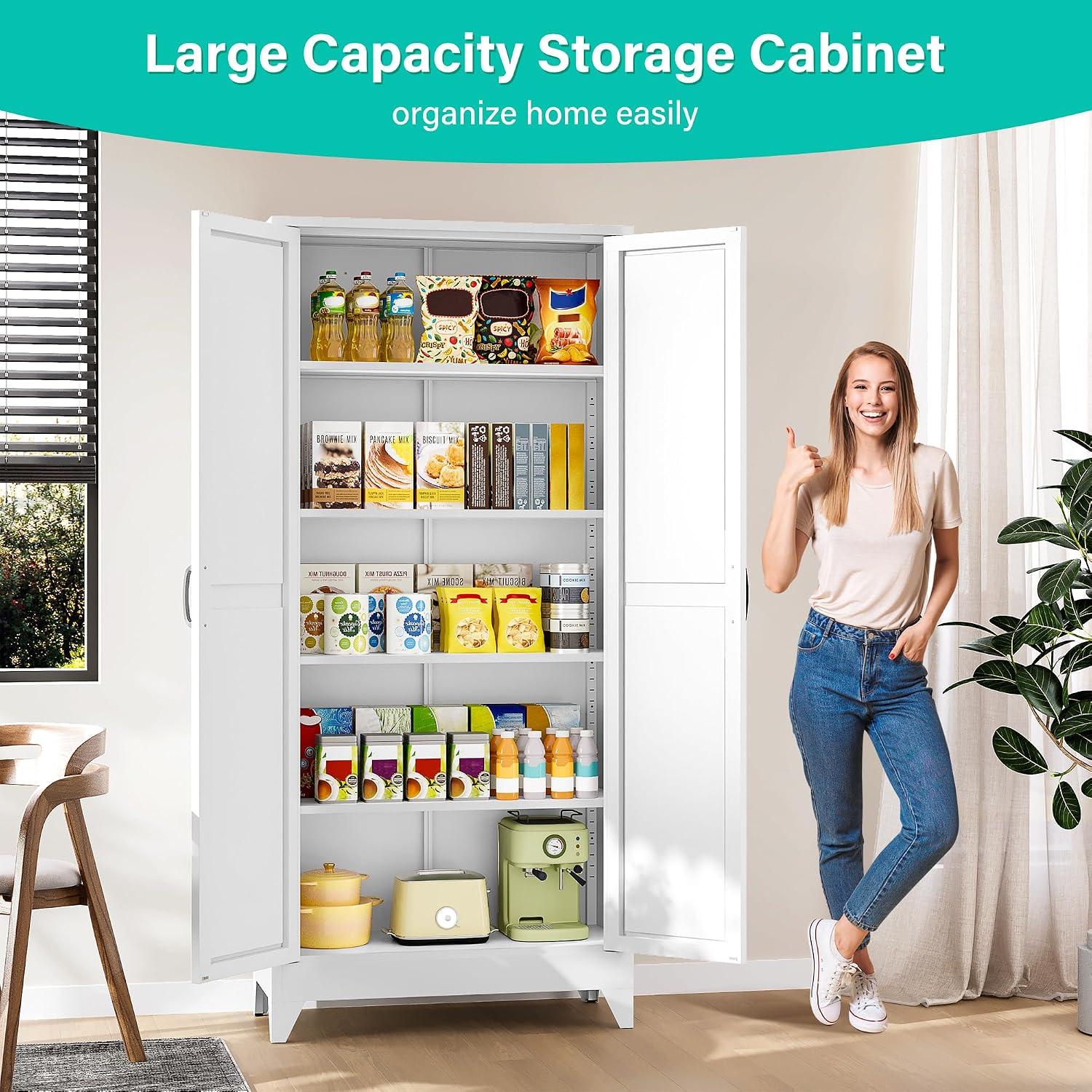 White Farmhouse Metal Pantry Cabinet